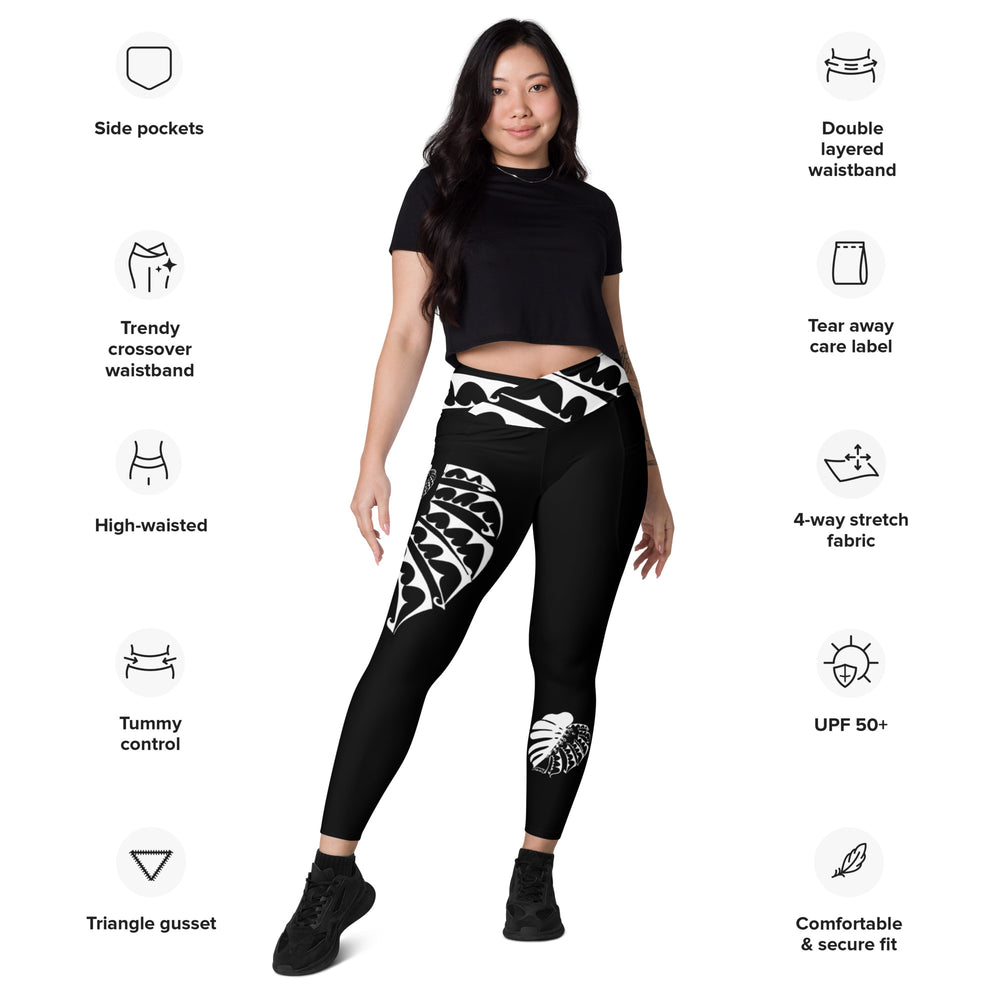 
                  
                    Black Monstera Crossover leggings with pockets
                  
                