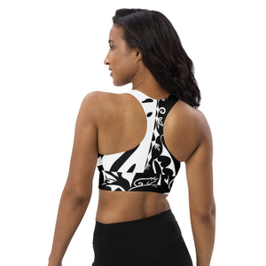 
                  
                    Black and White Monstera Longline sports bra
                  
                