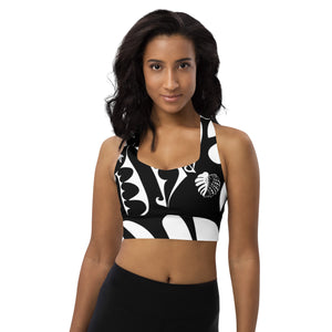 
                  
                    Black and White Monstera Longline sports bra
                  
                