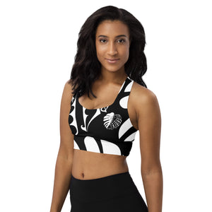 
                  
                    Black and White Monstera Longline sports bra
                  
                