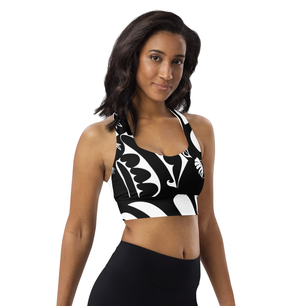 
                  
                    Black and White Monstera Longline sports bra
                  
                