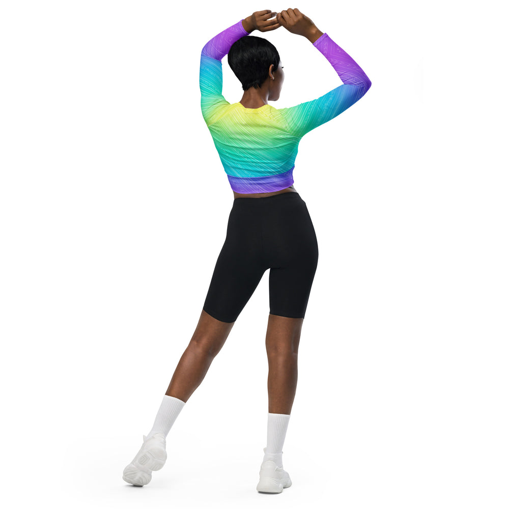 
                  
                    Rainbow Pinstripe Recycled long-sleeve crop top
                  
                