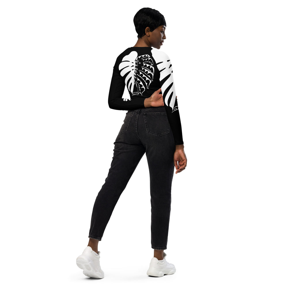 
                  
                    Black Monstera Recycled long-sleeve crop top
                  
                