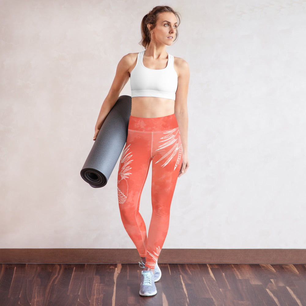 Coral Painapo Yoga Leggings